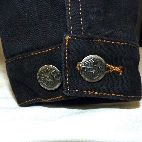 VINTAGE Genuine HARLEY-DAVIDSON Women's L Black Denim Motorcycle Jacket - Picture 6 of 13